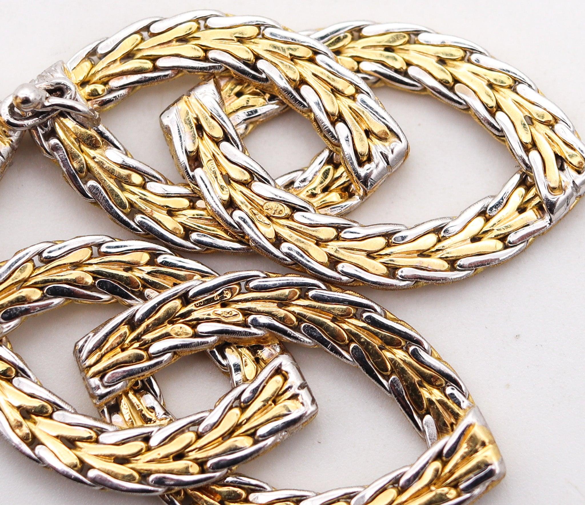Women's BUCCELLATI Milano Large Dangle Drop Earrings Two Tones Woven 18Kt Gold For Sale