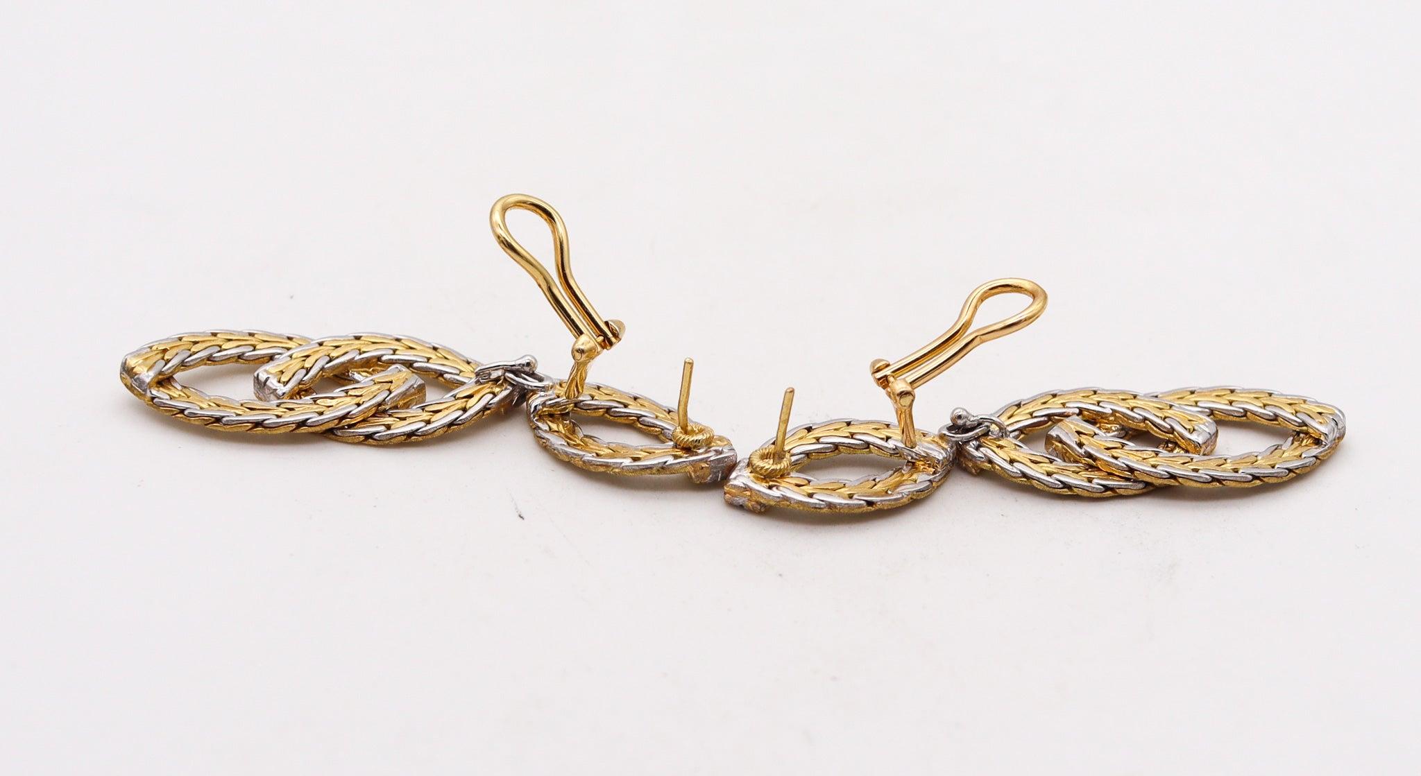 BUCCELLATI Milano Large Dangle Drop Earrings Two Tones Woven 18Kt Gold For Sale 1
