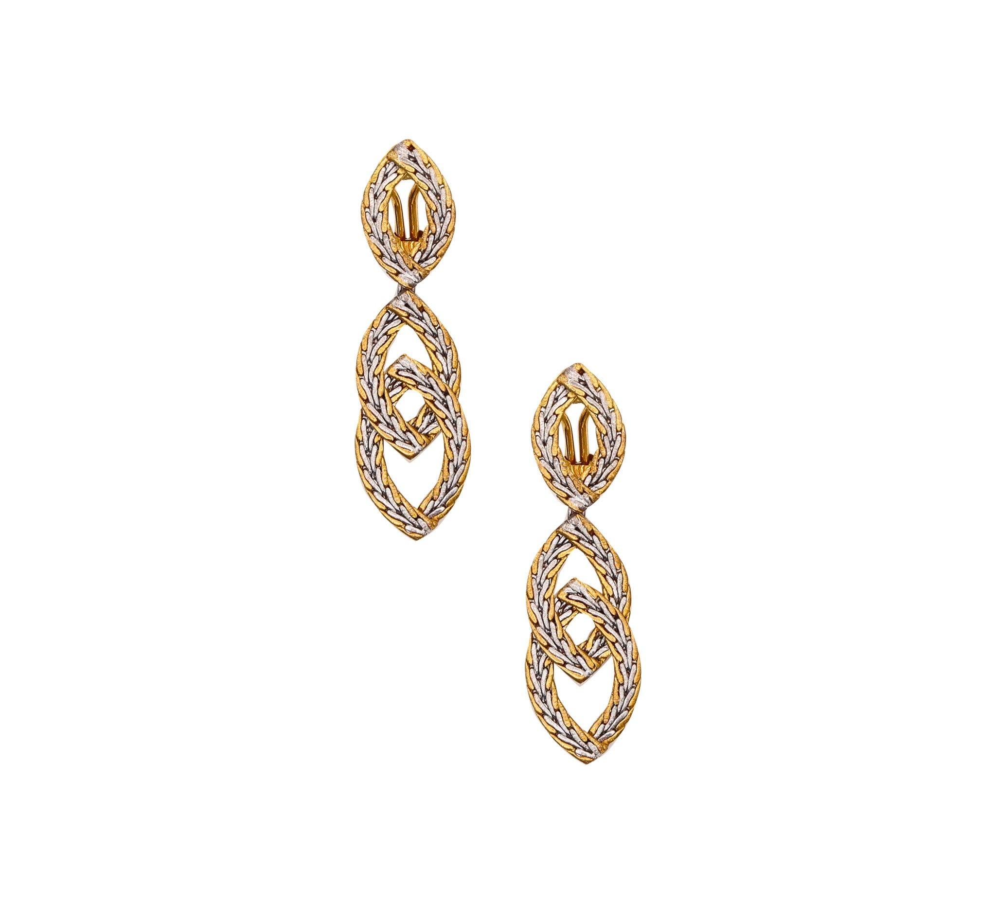BUCCELLATI Milano Large Dangle Drop Earrings Two Tones Woven 18Kt Gold For Sale 2