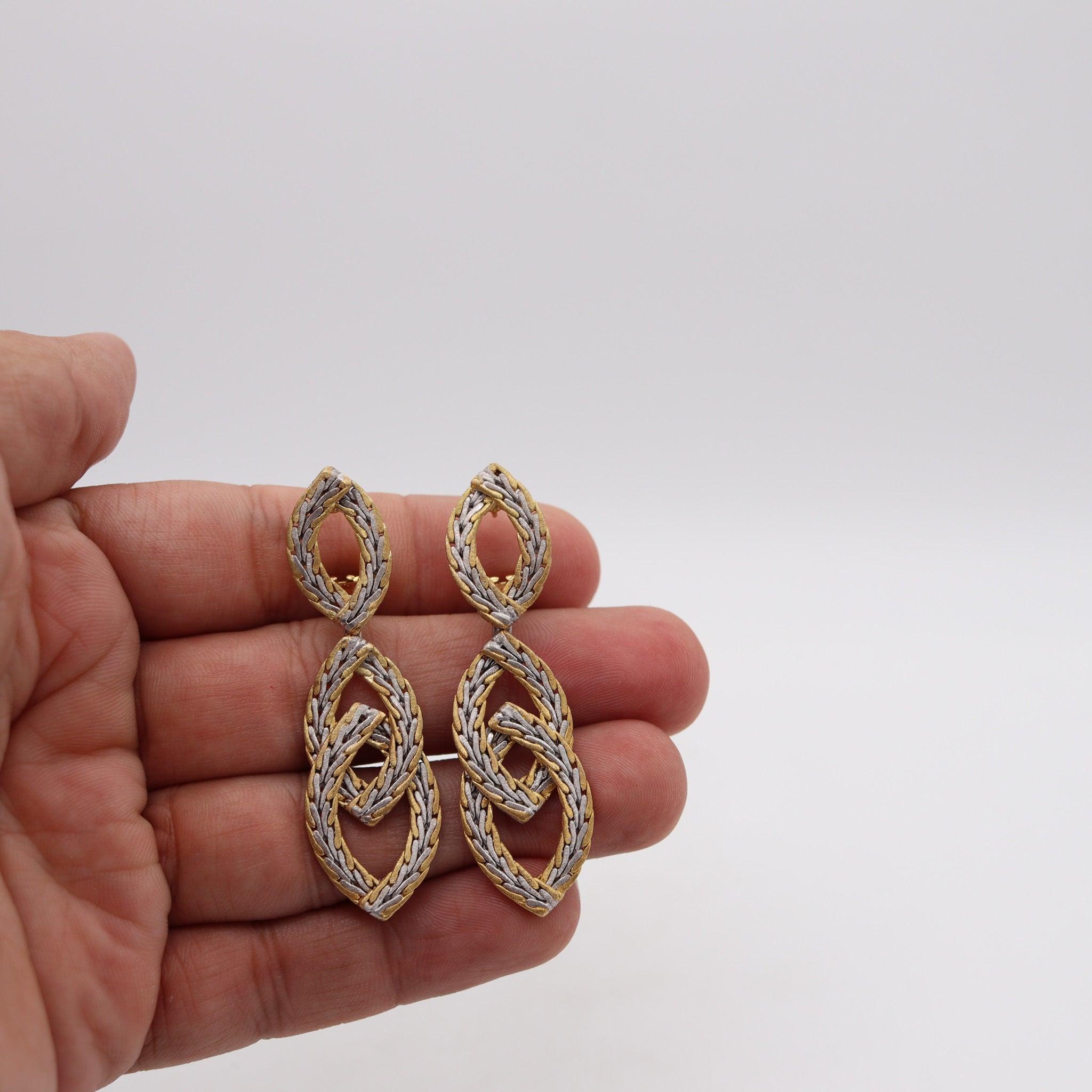 BUCCELLATI Milano Large Dangle Drop Earrings Two Tones Woven 18Kt Gold For Sale 3