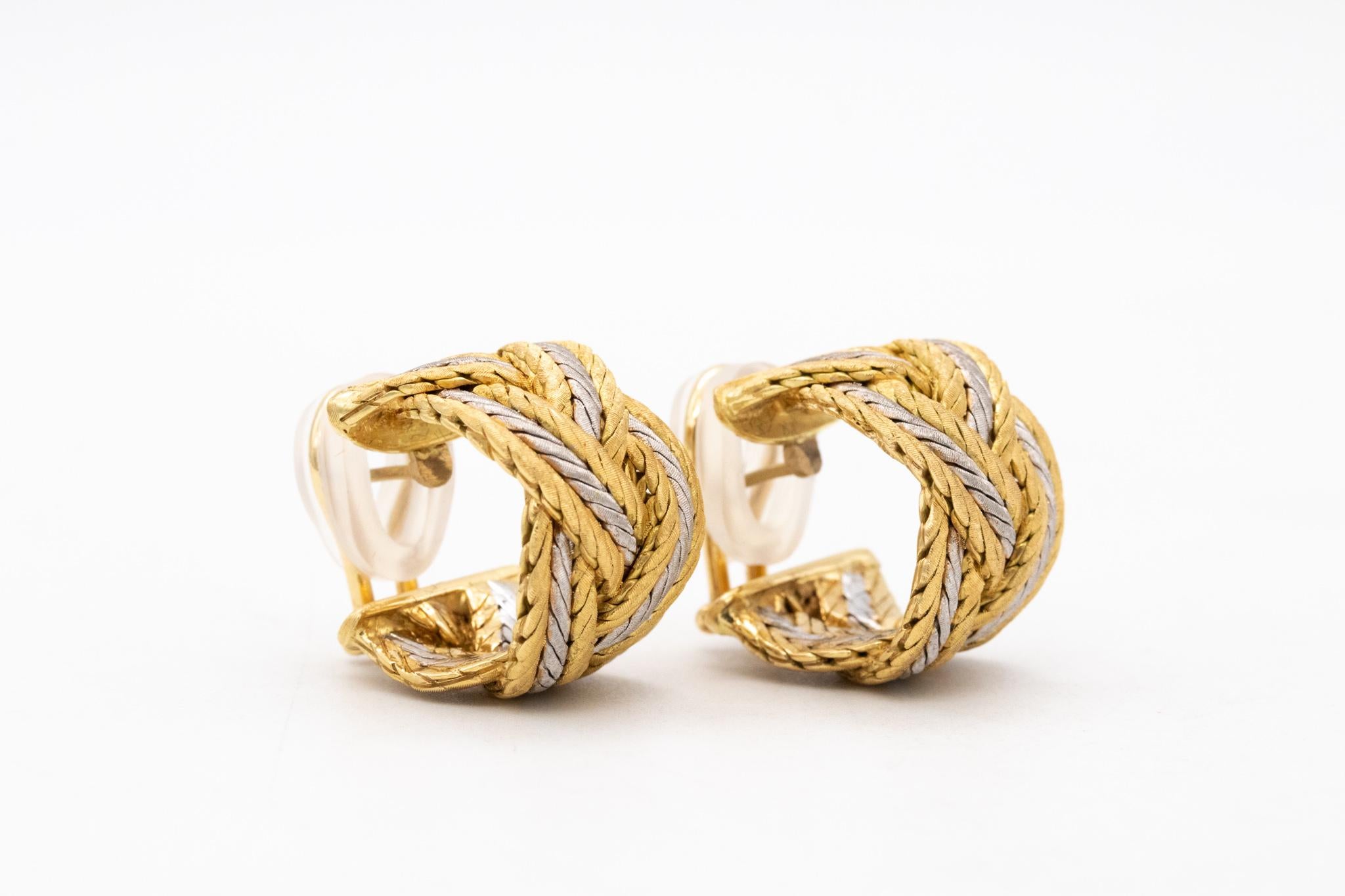 Buccellati Milano Large Hoops Earrings in Woven Textured 18Kt Yellow White Gold 2
