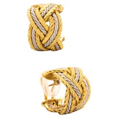 Buccellati Milano Large Hoops Earrings in Woven Textured 18Kt Yellow White Gold