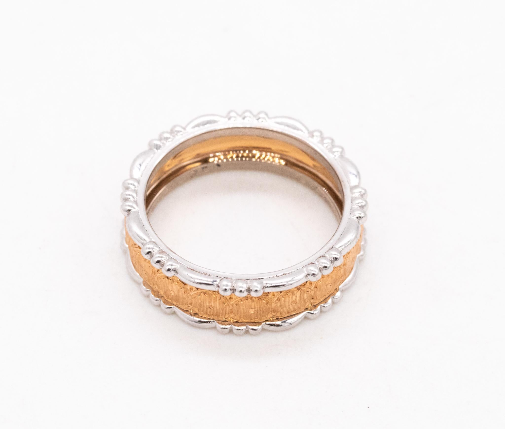 Buccellati Milano Ring Band In Brushed 18Kt Rose And White Gold  In Excellent Condition For Sale In Miami, FL