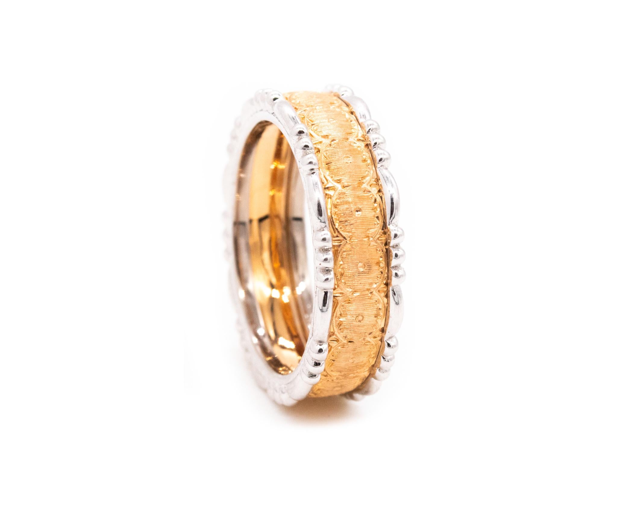 Women's or Men's Buccellati Milano Ring Band In Brushed 18Kt Rose And White Gold  For Sale