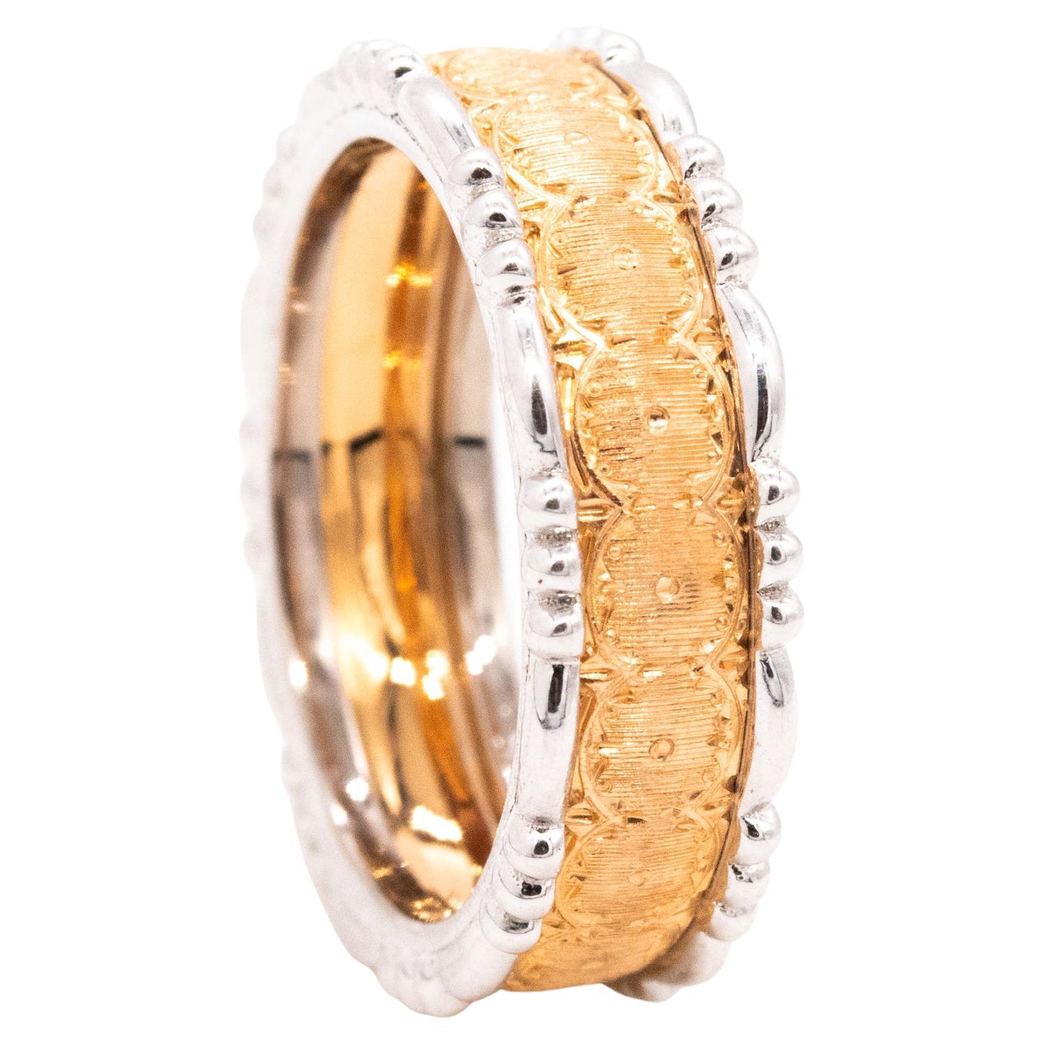 Buccellati Milano Ring Band In Brushed 18Kt Rose And White Gold  For Sale
