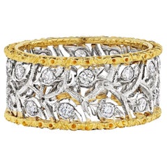 Anello Modernista Buccellati in oro con diamante e fascia traforata