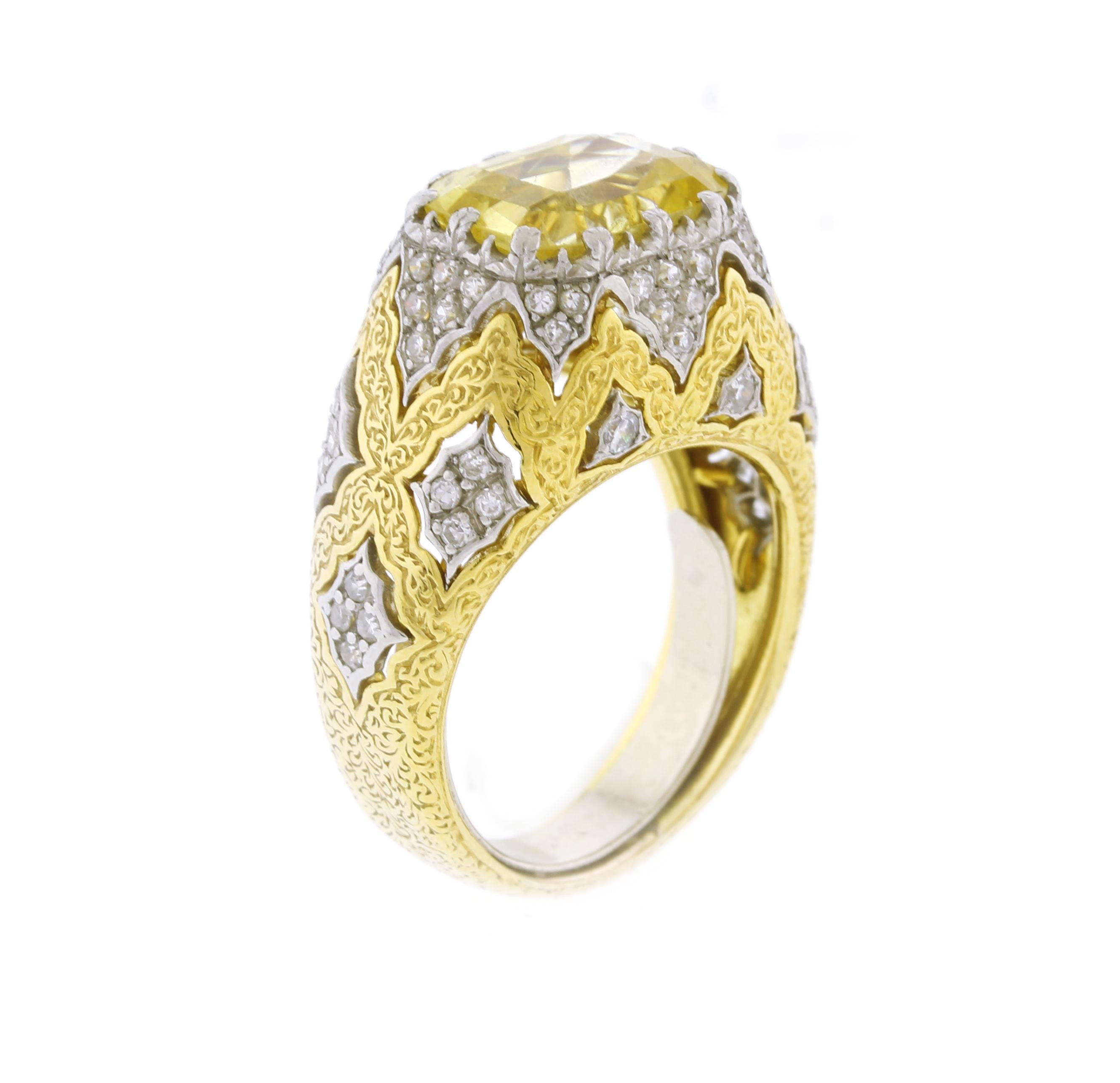 Buccellati Natural Yellow Sapphire and Diamond Ring In Excellent Condition In Bethesda, MD