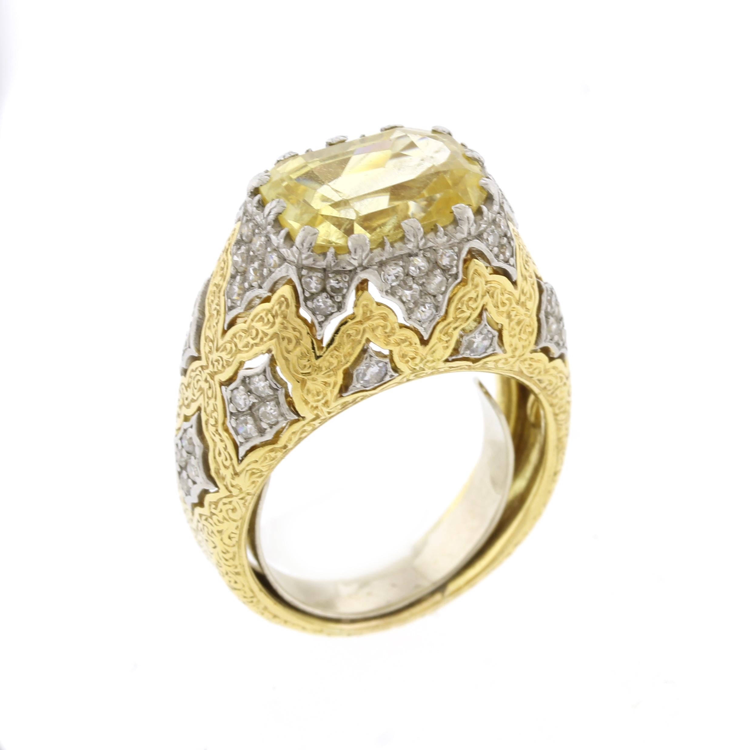 Buccellati Ring mit natürlichem gelbem Saphir und Diamant für Damen oder Herren