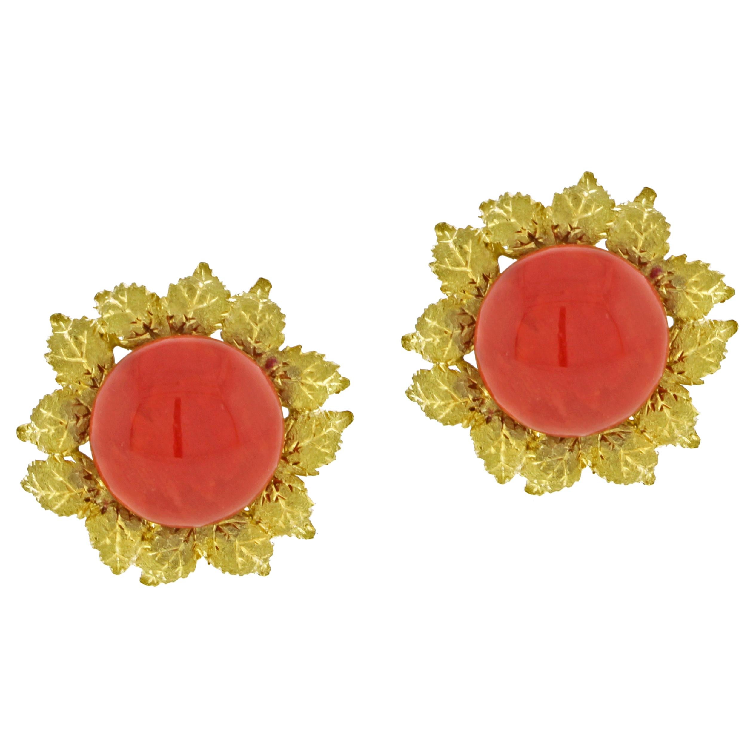 Buccellati Oak Leaf Coral Earrings
