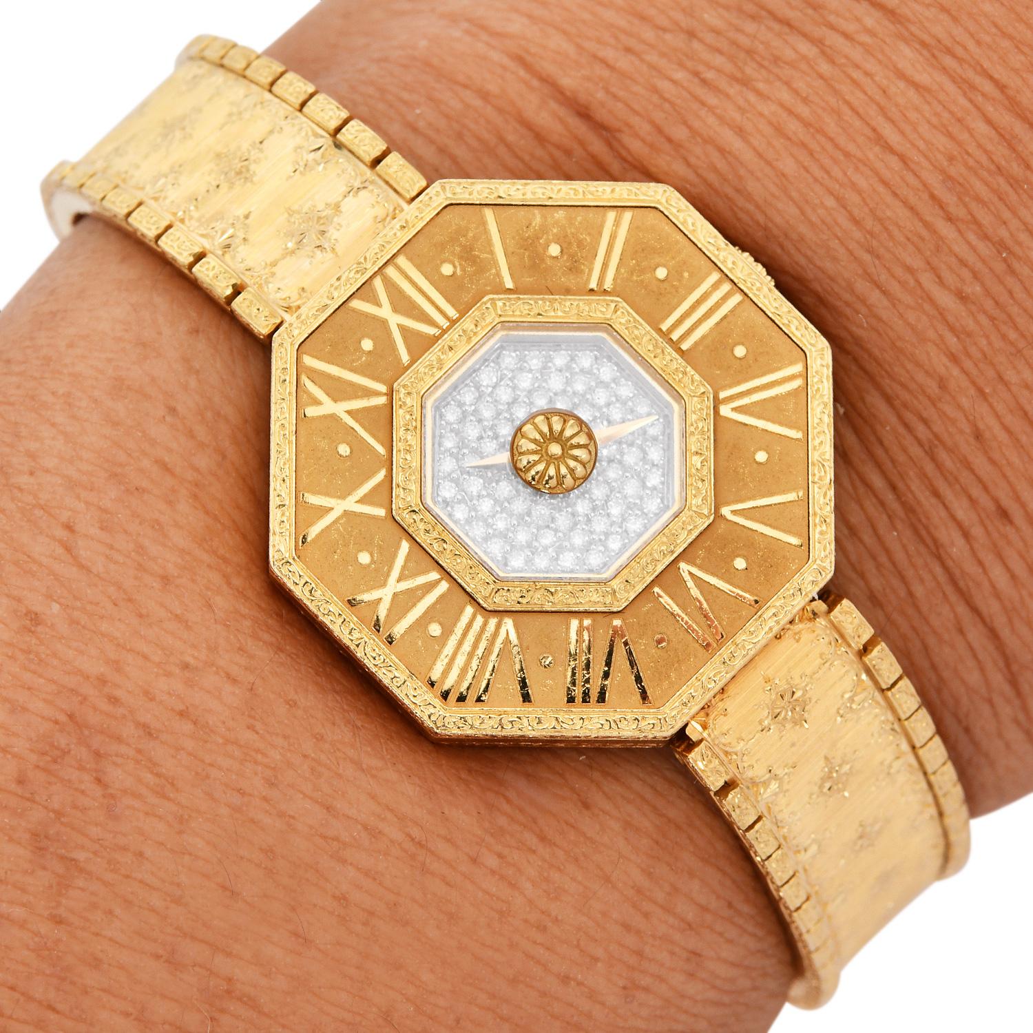 Buccellati Oktachron Diamond Dial 18k Yellow Gold Quartz Watch 2