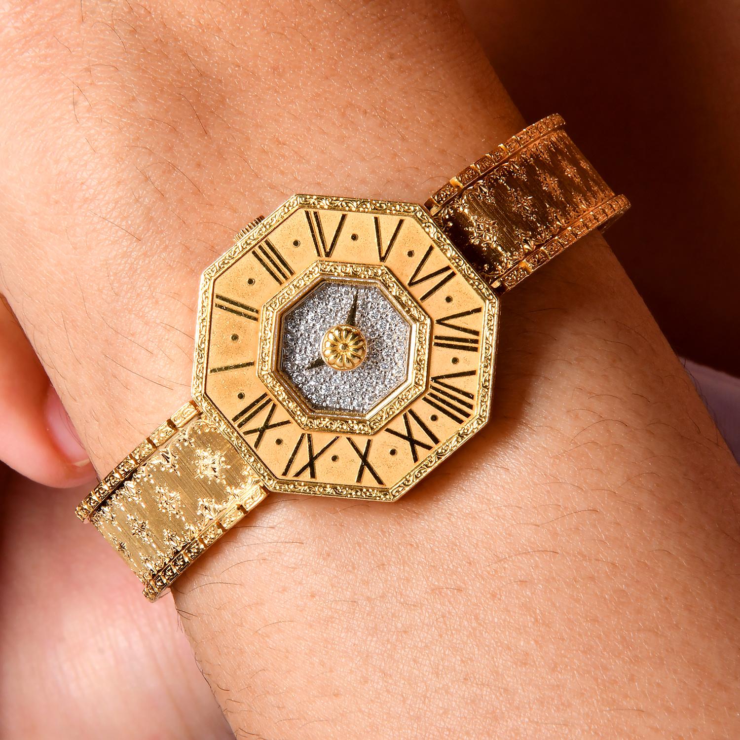 Buccellati Oktachron Diamond Dial 18k Yellow Gold Quartz Watch 3