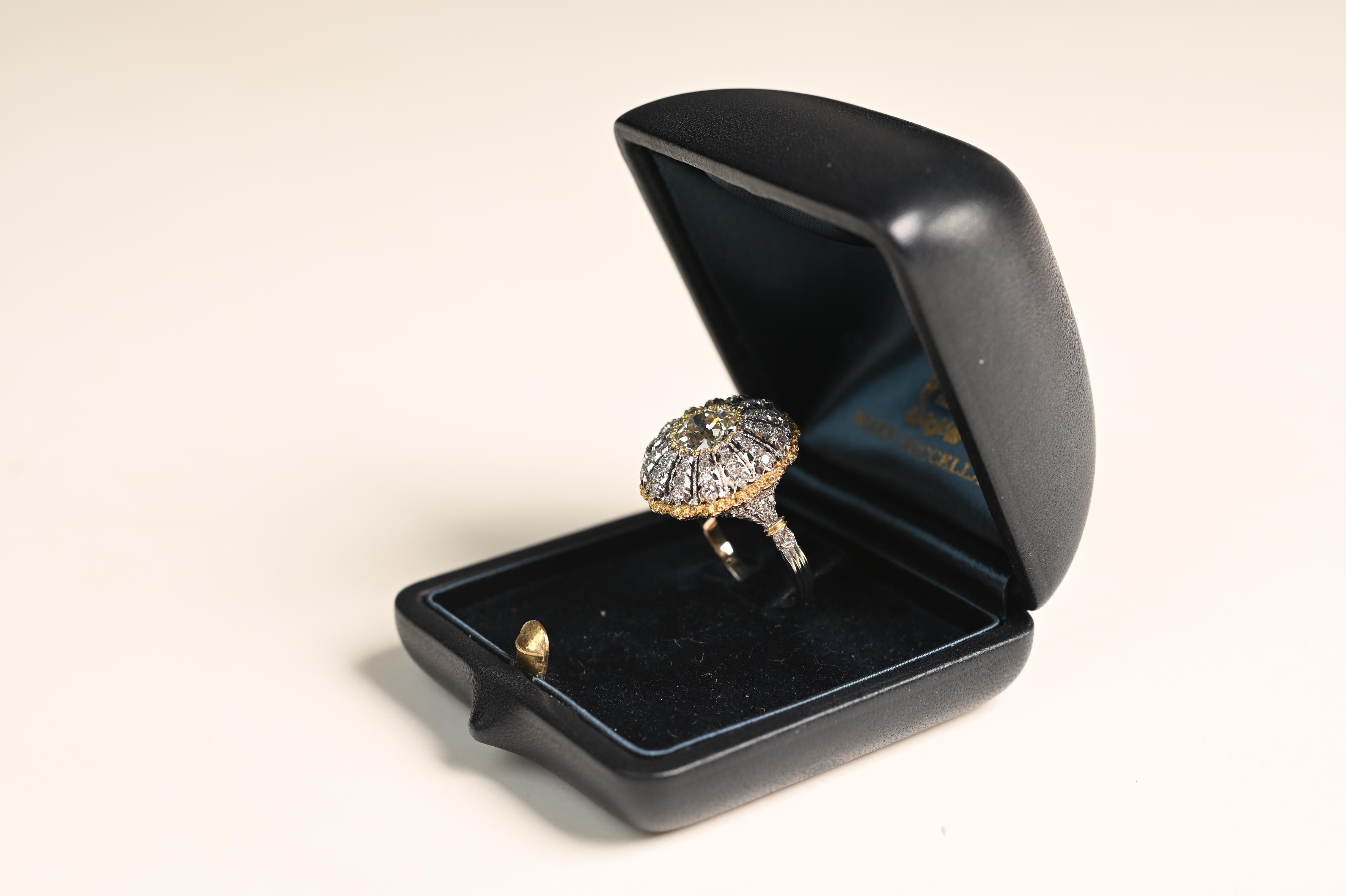Taille vieille Europe Buccellati, bague de fiançailles avec diamant taille européenne ancienne (environ 2,00 carats) en vente