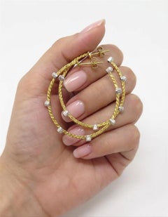 Buccellati Ondine Two-Tone Gold Diamond Hoop Earrings 12 Diamonds