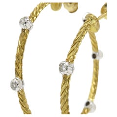 Buccellati Ondine Two-Tone Gold Diamond Hoop Earrings 12 Diamonds