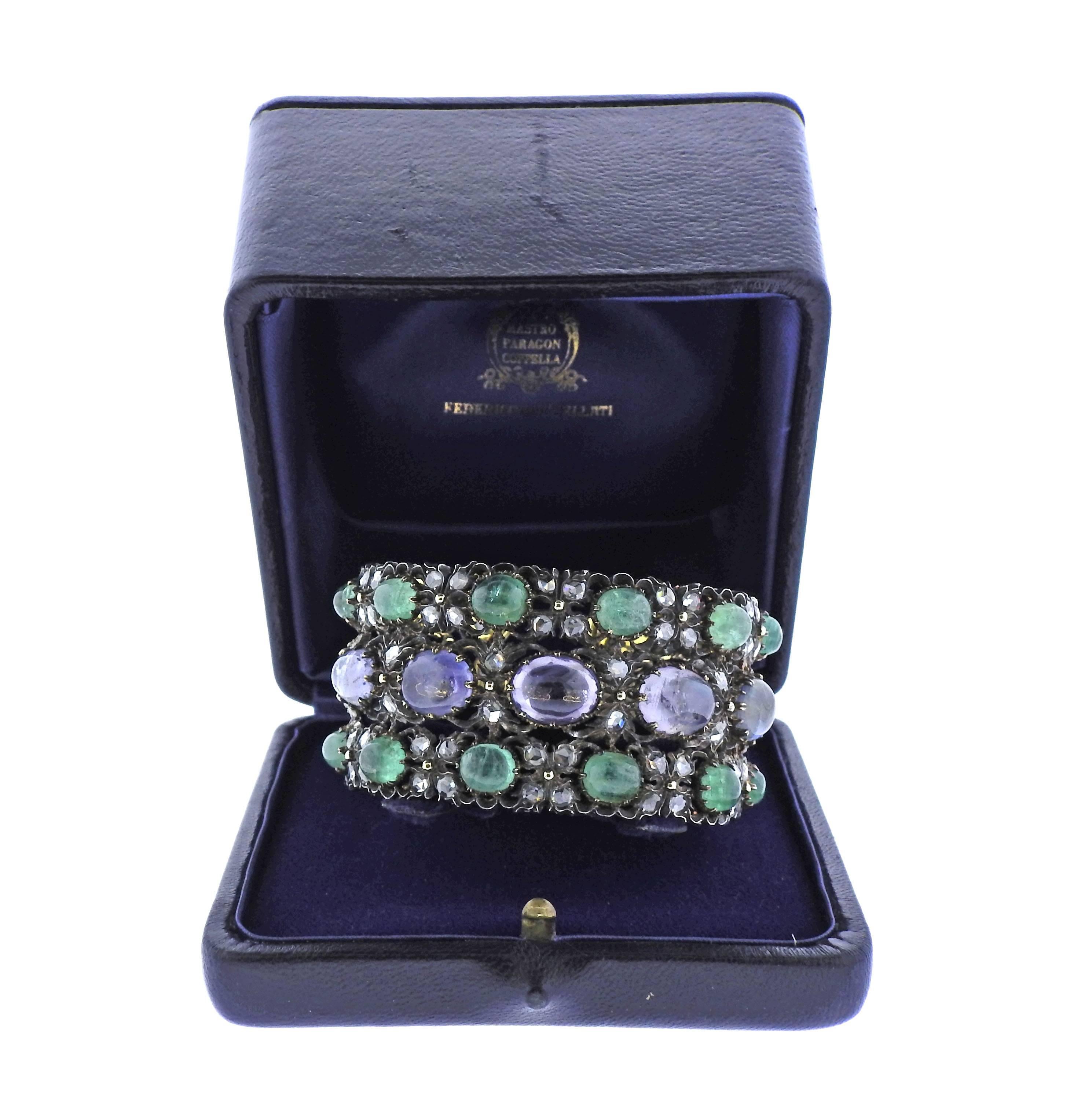 Buccellati One of a Kind Sapphire Emerald Diamond Gold Bracelet 3