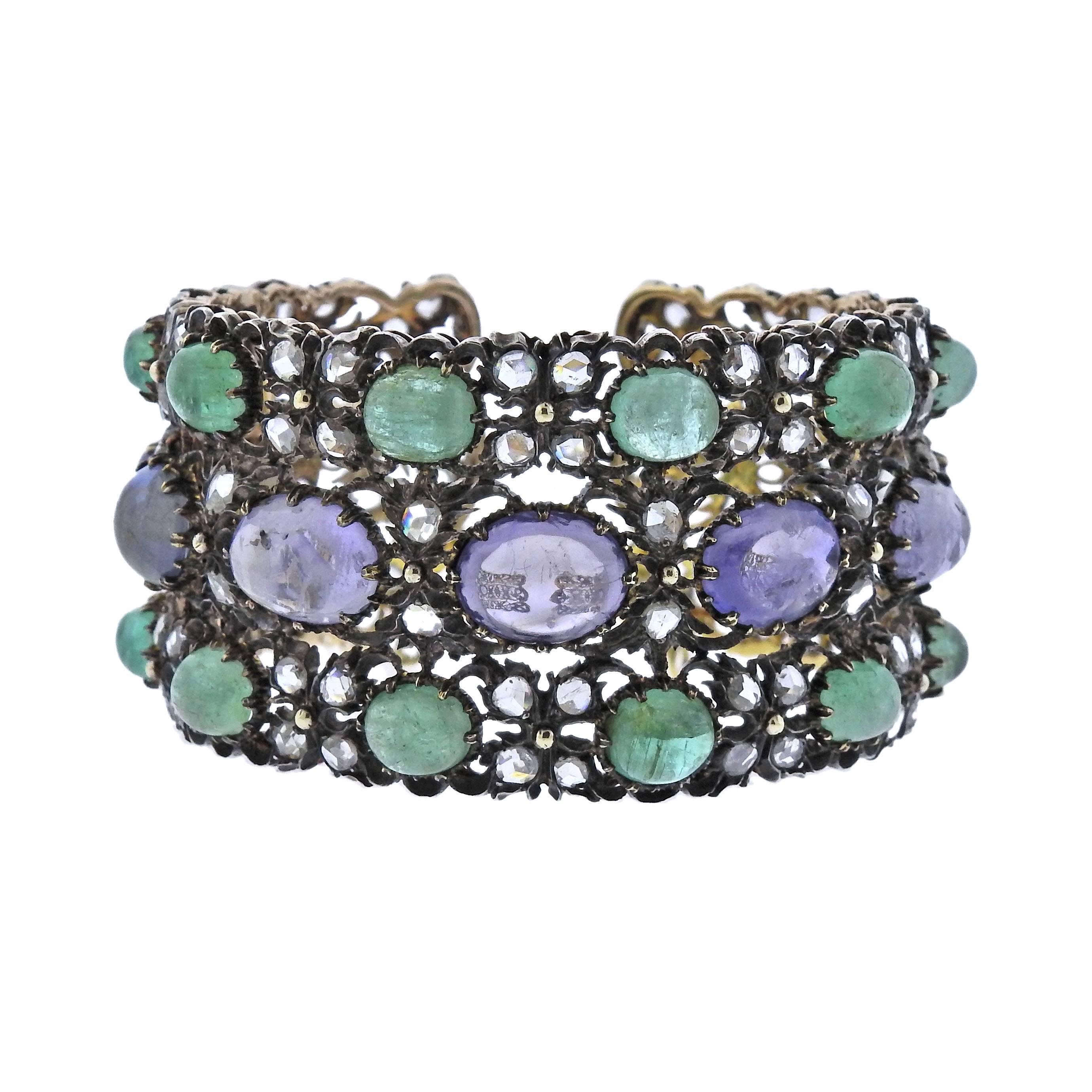 Buccellati One of a Kind Sapphire Emerald Diamond Gold Bracelet