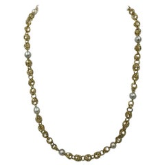 Buccellati Collier à maillons ronds ouverts à boules et perles en or jaune massif 18 carats