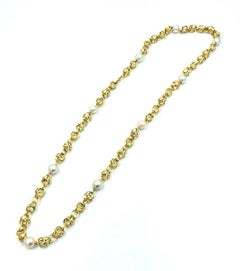 Buccellati Open Circle Ball Link and Pearl Necklace Solid 18 Karat Yellow Gold