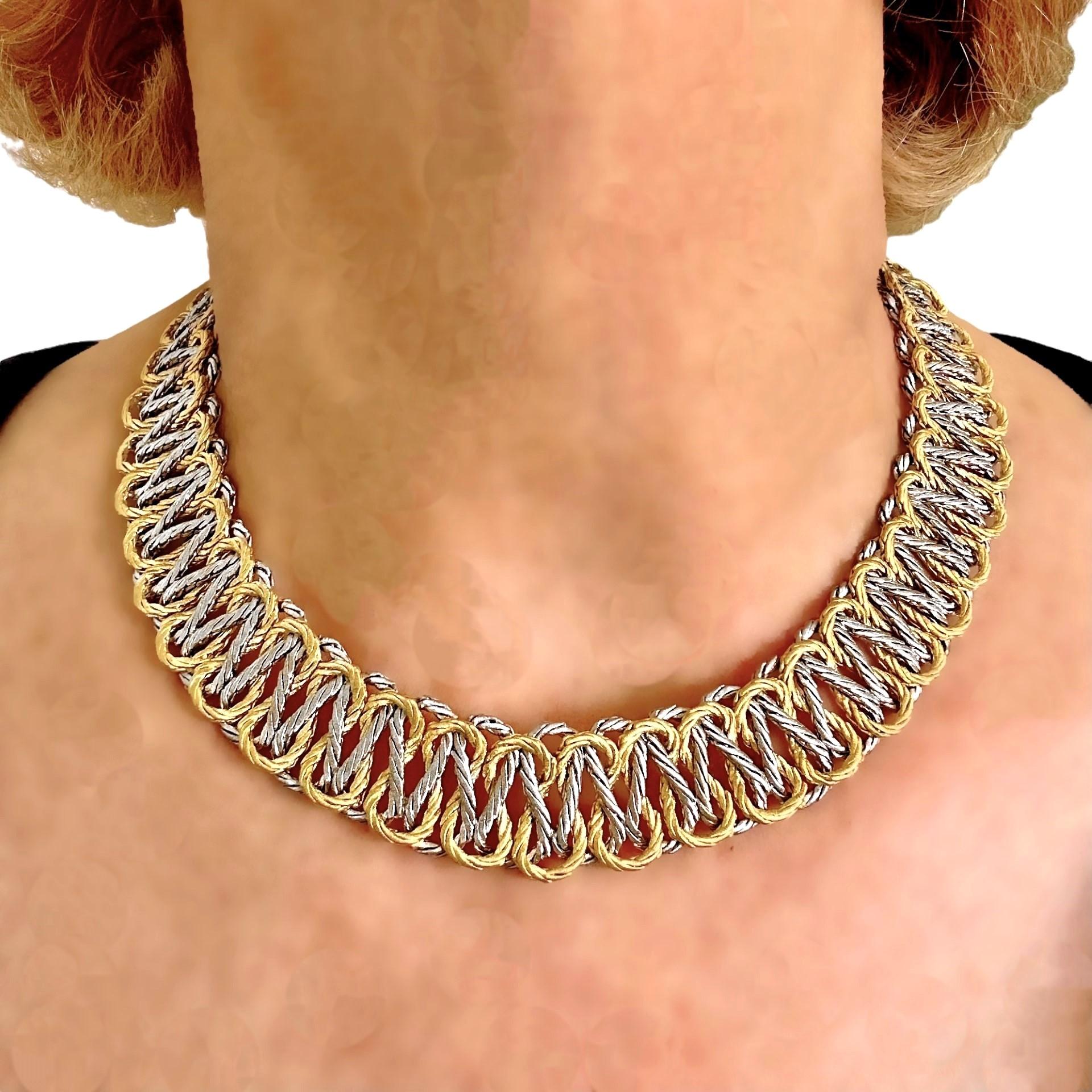 Buccellati Open Link 18 Karat Yellow and White Gold Choker Necklace In Good Condition For Sale In Palm Beach, FL