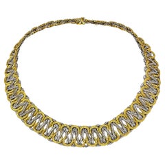 Buccellati Collier ras du cou à maillons ouverts en or jaune et blanc 18 carats