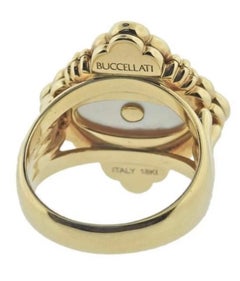 Buccellati Opera Tulle 18K Yellow Gold Diamond & Mother of Pearl Scalloped Ring