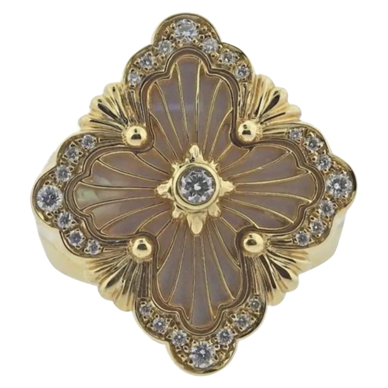 Buccellati Opera Tulle 18K Gelbgold Diamant & Perlmutt-Ring mit Wellenschliff