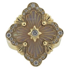 Buccellati Opera Tulle 18K Yellow Gold Diamond & Mother of Pearl Scalloped Ring