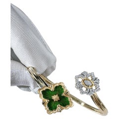 Bracelet ouvert Buccellati « Opera Tulle » orné de motifs floraux doubles en émail vert