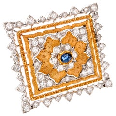 Buccellati Opulent Diamond Sapphire 18 Karat Square Brooch