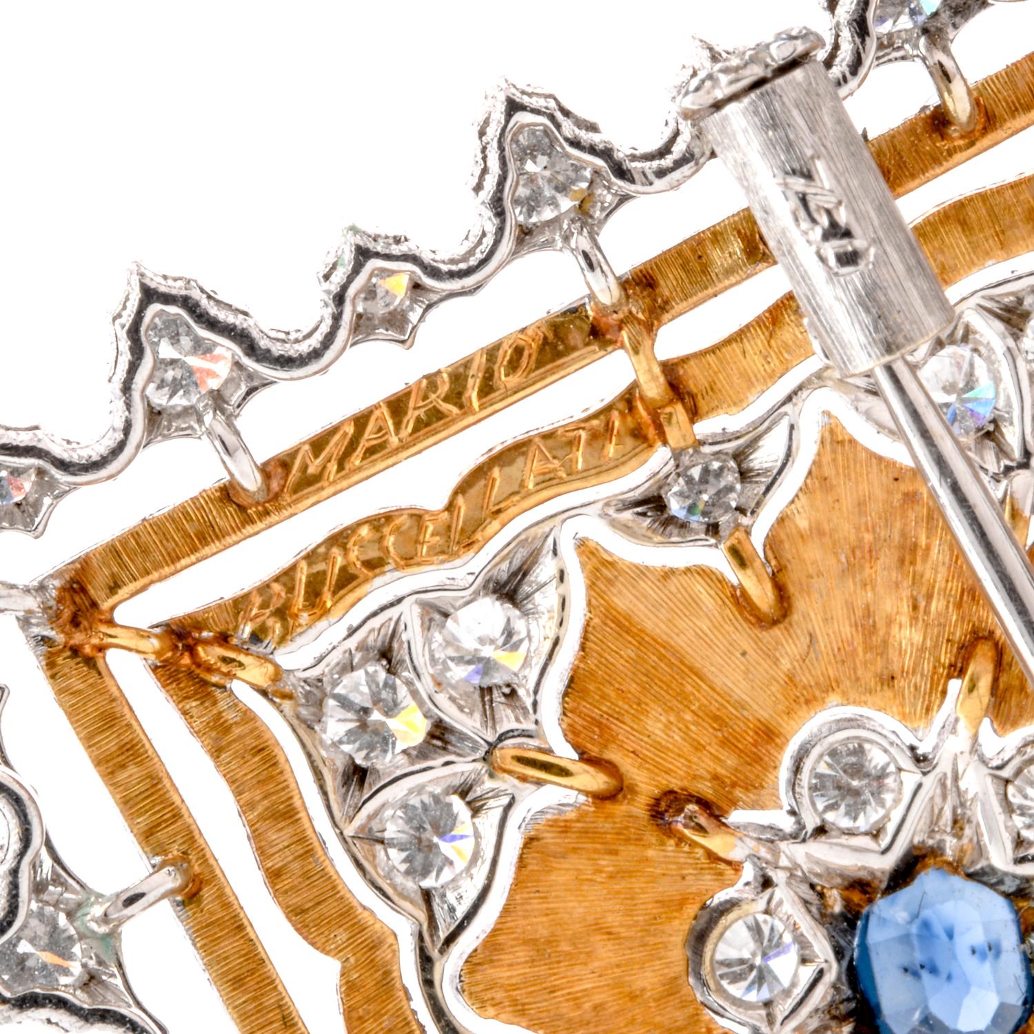 Women's or Men's Buccellati Opulent Diamond Sapphire 18 Karat Square Brooch