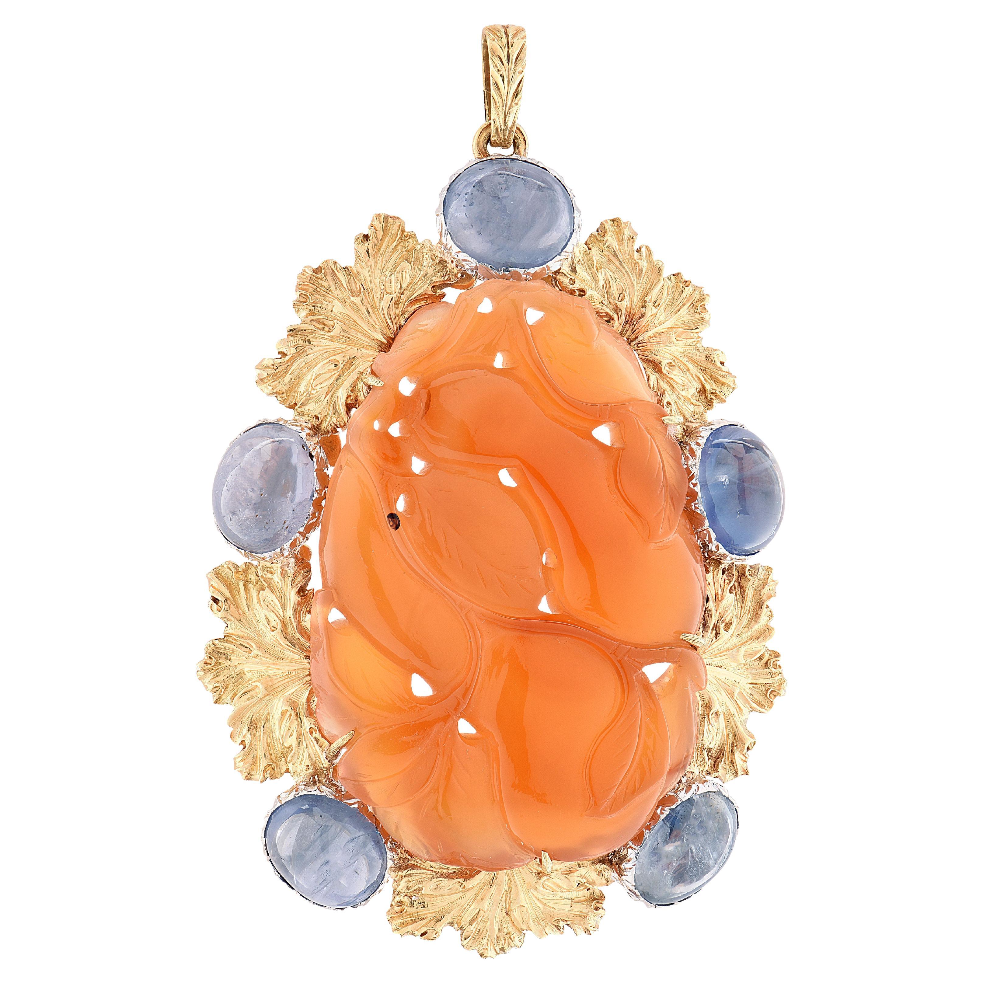 Buccellati Orange Jade 
Sapphire Pendant For Sale