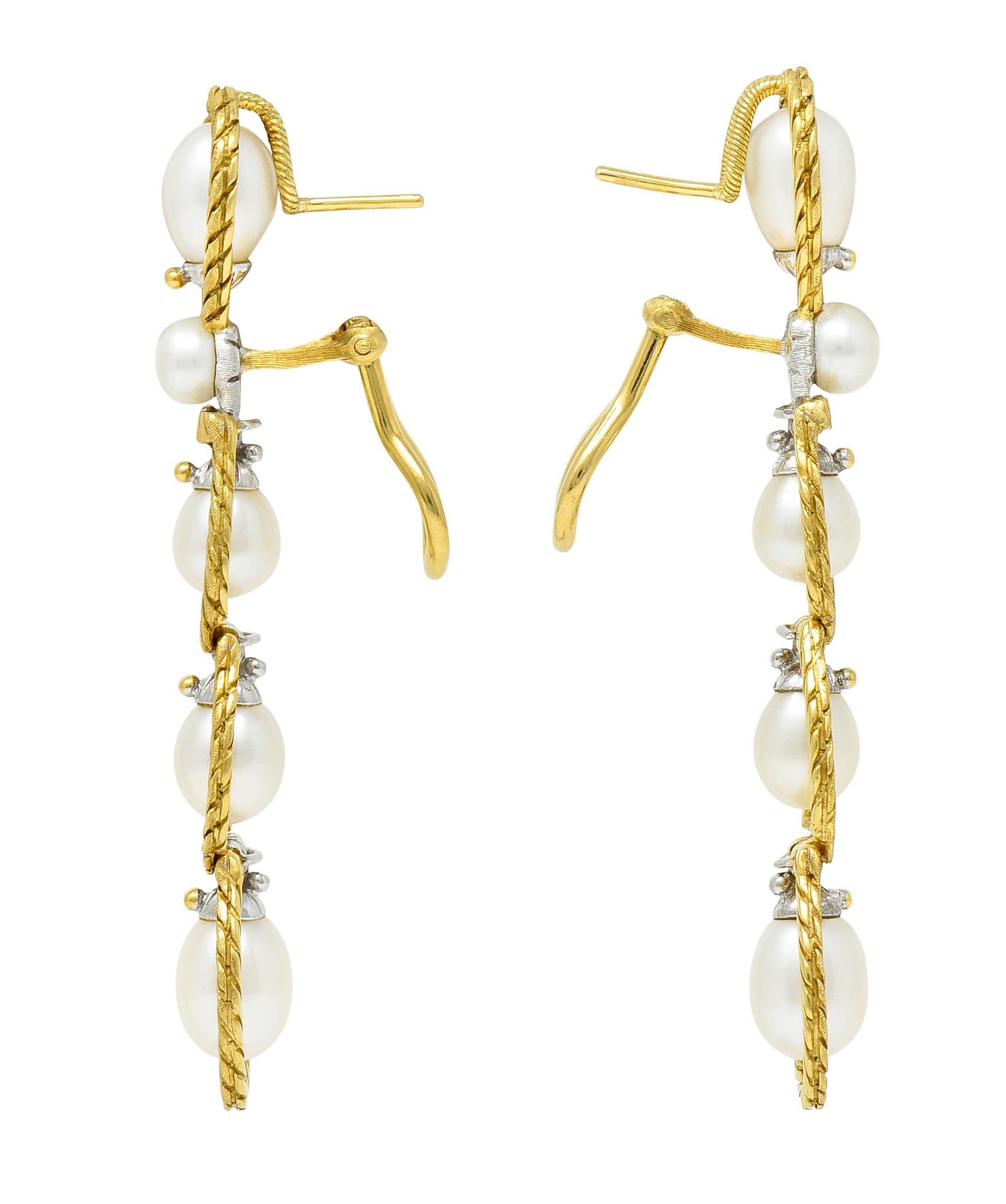 Contemporary Buccellati Pearl 18 Karat Two-Tone Gold Drop Earrings