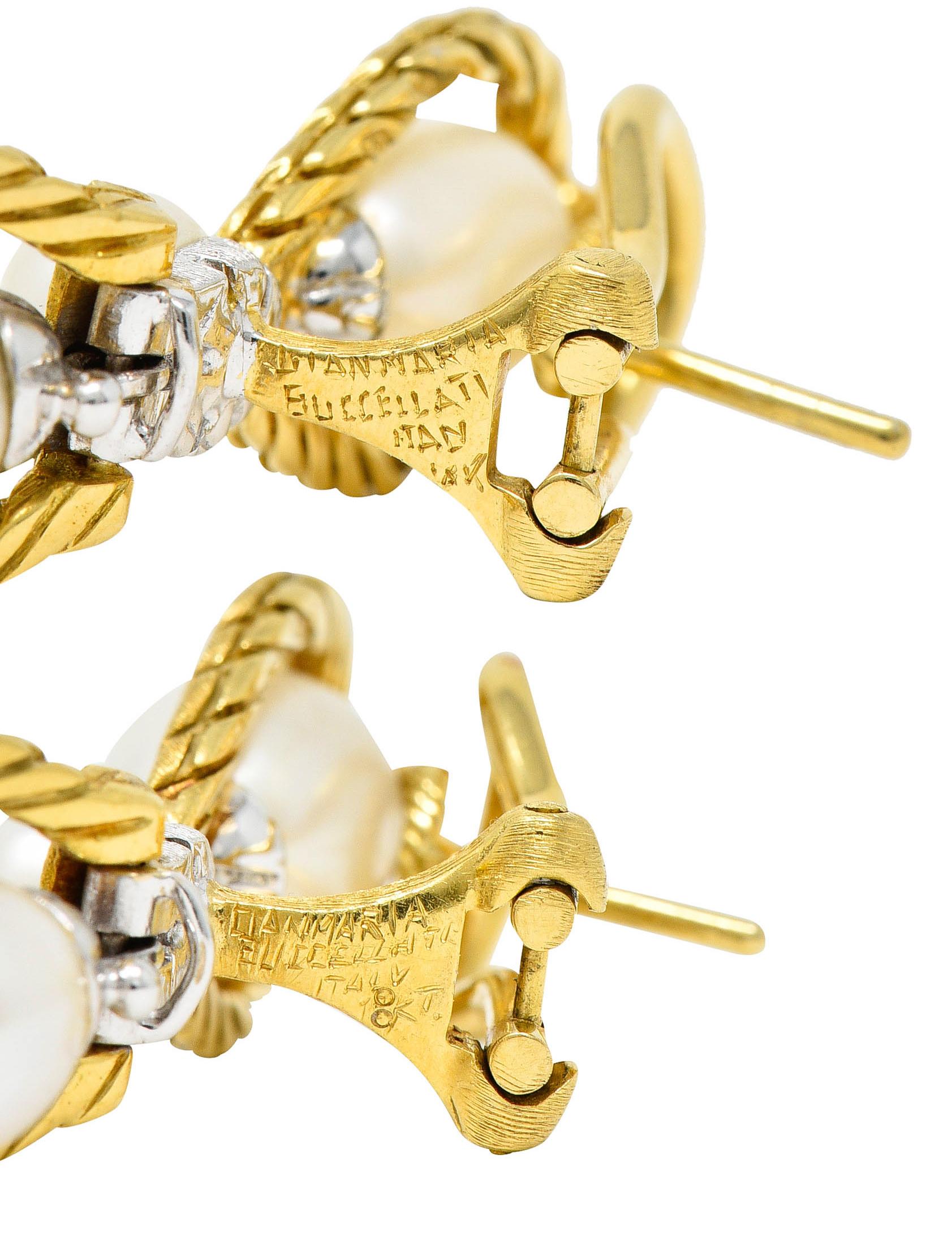 Buccellati Pearl 18 Karat Two-Tone Gold Drop Earrings In Excellent Condition In Philadelphia, PA