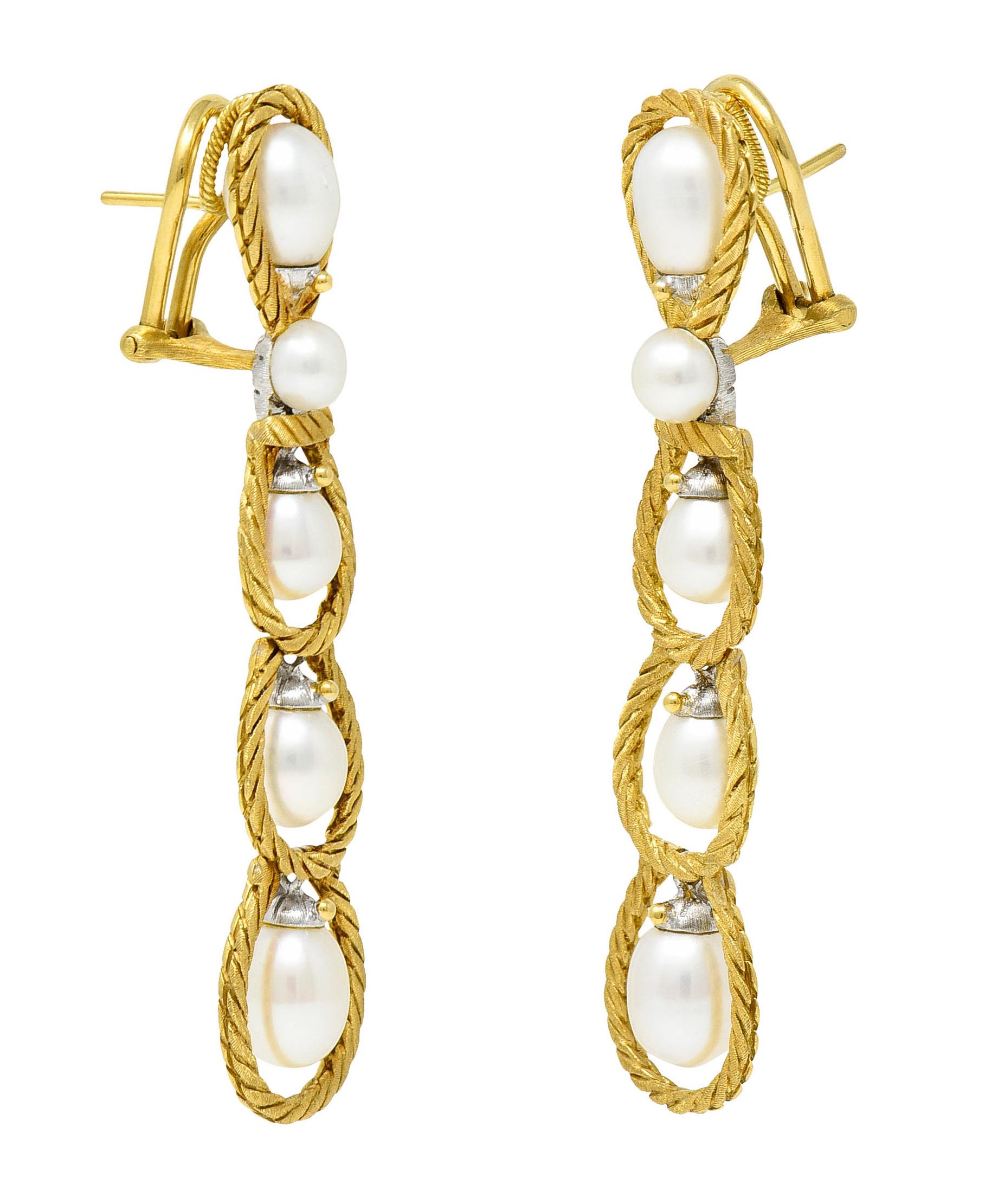 Women's or Men's Buccellati Pearl 18 Karat Two-Tone Gold Drop Earrings