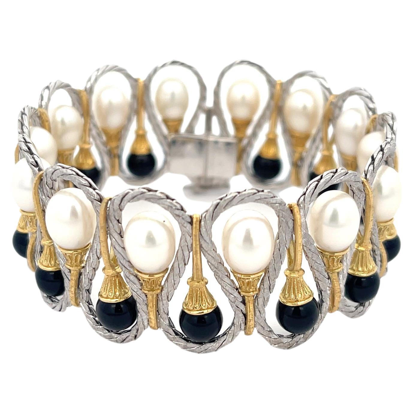 Buccellati Pearl and Onyx Bracelet 18K White and Yellow Gold