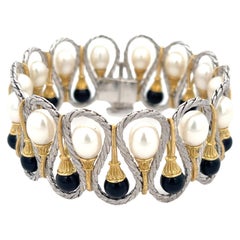Buccellati Pearl and Onyx Bracelet 18K White and Yellow Gold