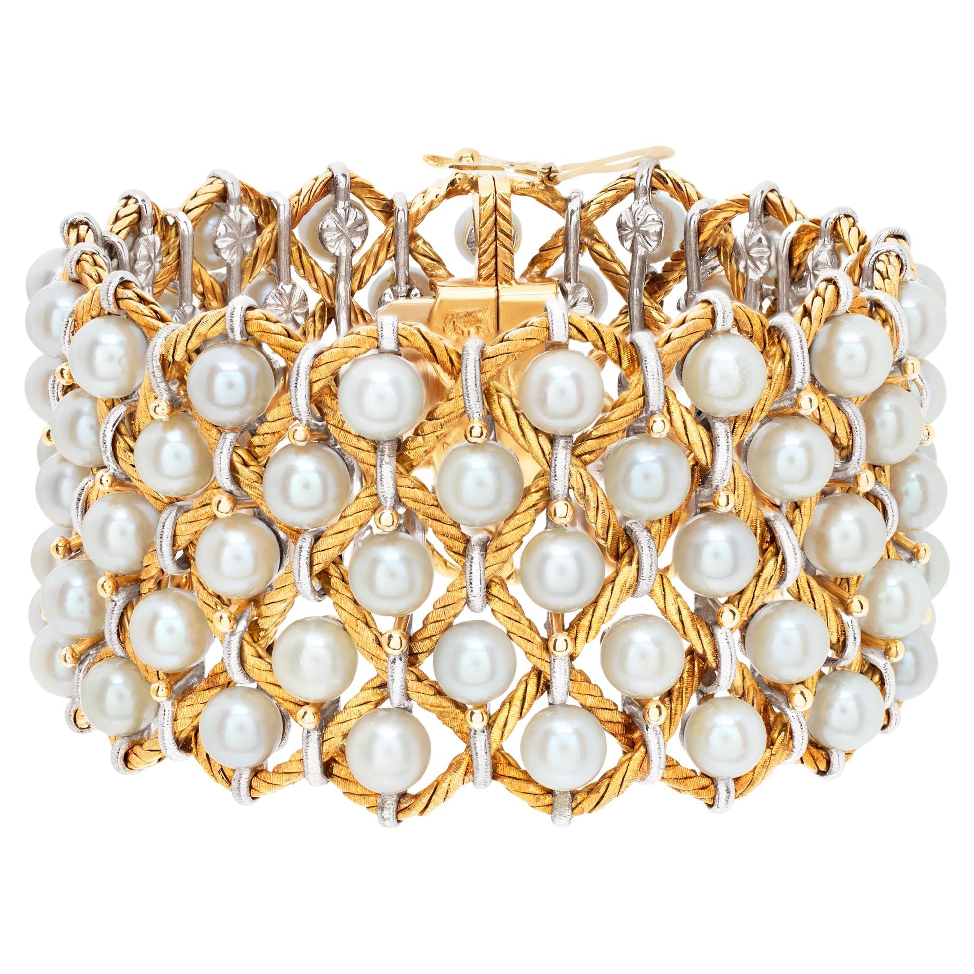 Buccellati Pearl Bracelet in 18k White & Yellow Gold