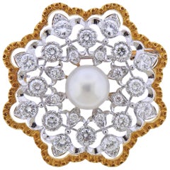 Buccellati Pearl Diamond Gold Brooch