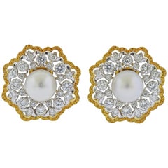 Buccellati Pearl Diamond Gold Earrings