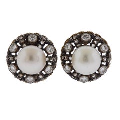 Buccellati Pearl Diamond Gold Silver Earrings