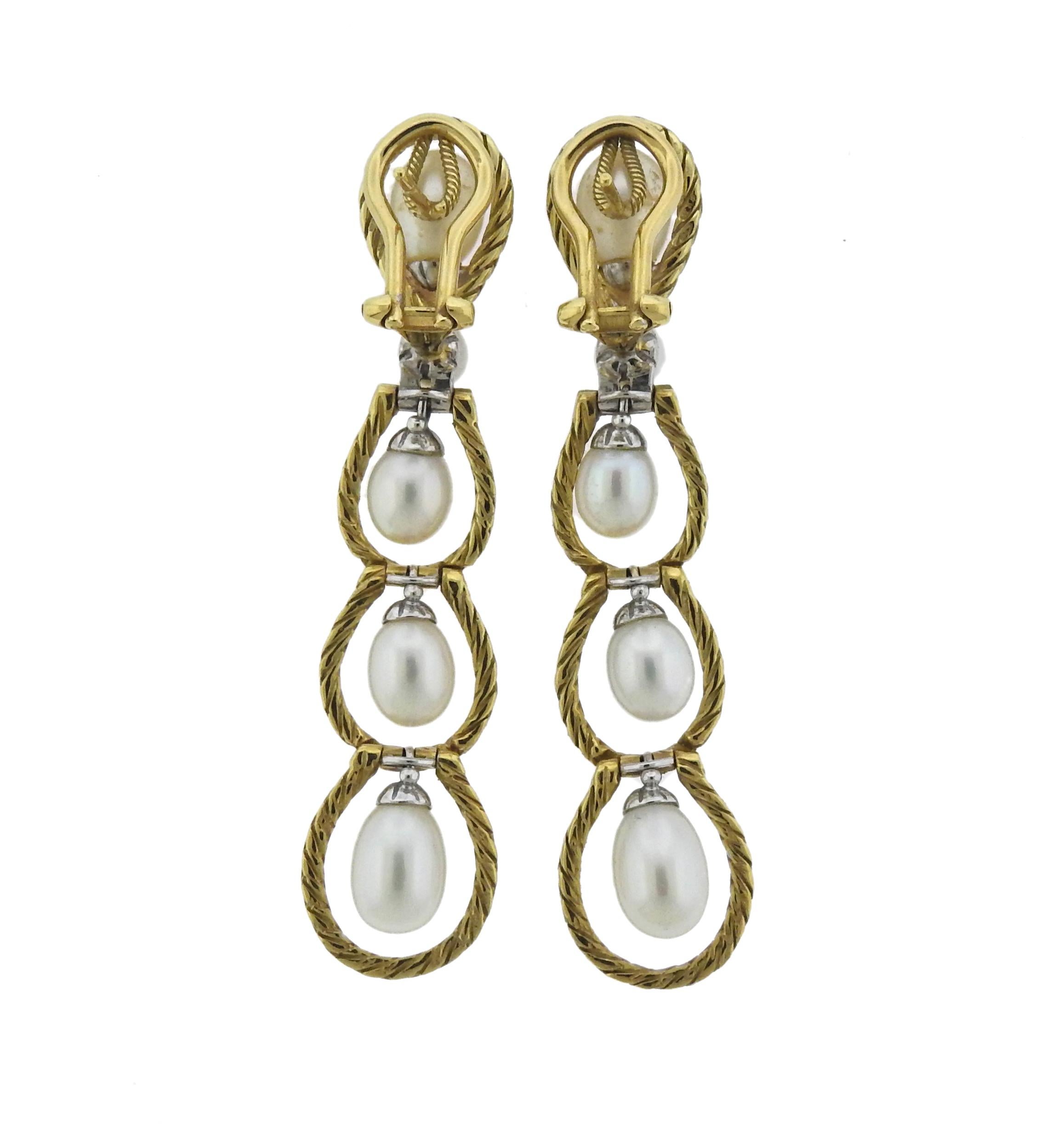 Buccellati Pearl Gold Drop Earrings In Excellent Condition In Lambertville, NJ