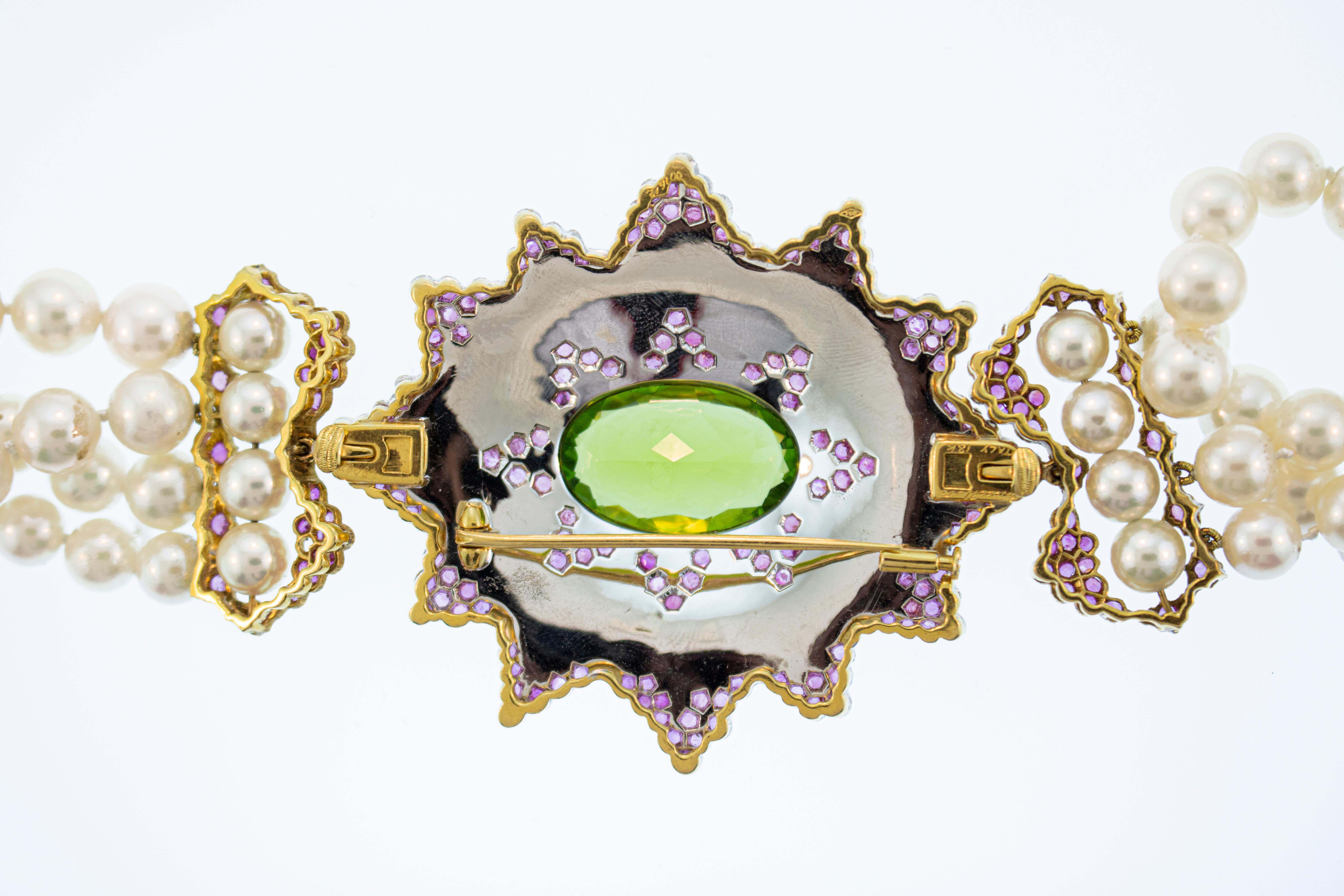 Buccellati Pearl Pink Sapphire Peridot Necklace with Detachable Brooch 1