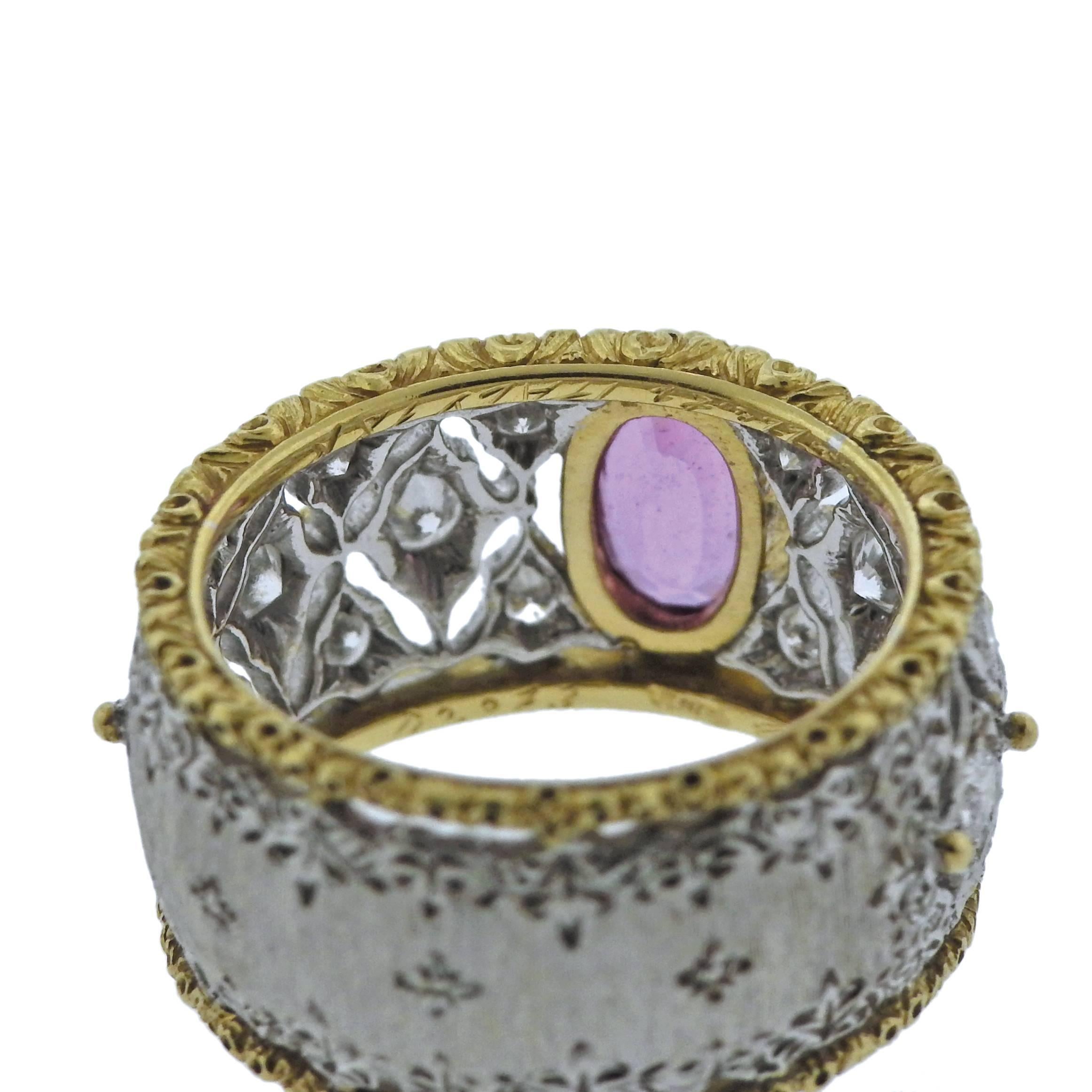 Buccellati Pink Sapphire Diamond Gold Band Ring In Excellent Condition For Sale In Lambertville, NJ