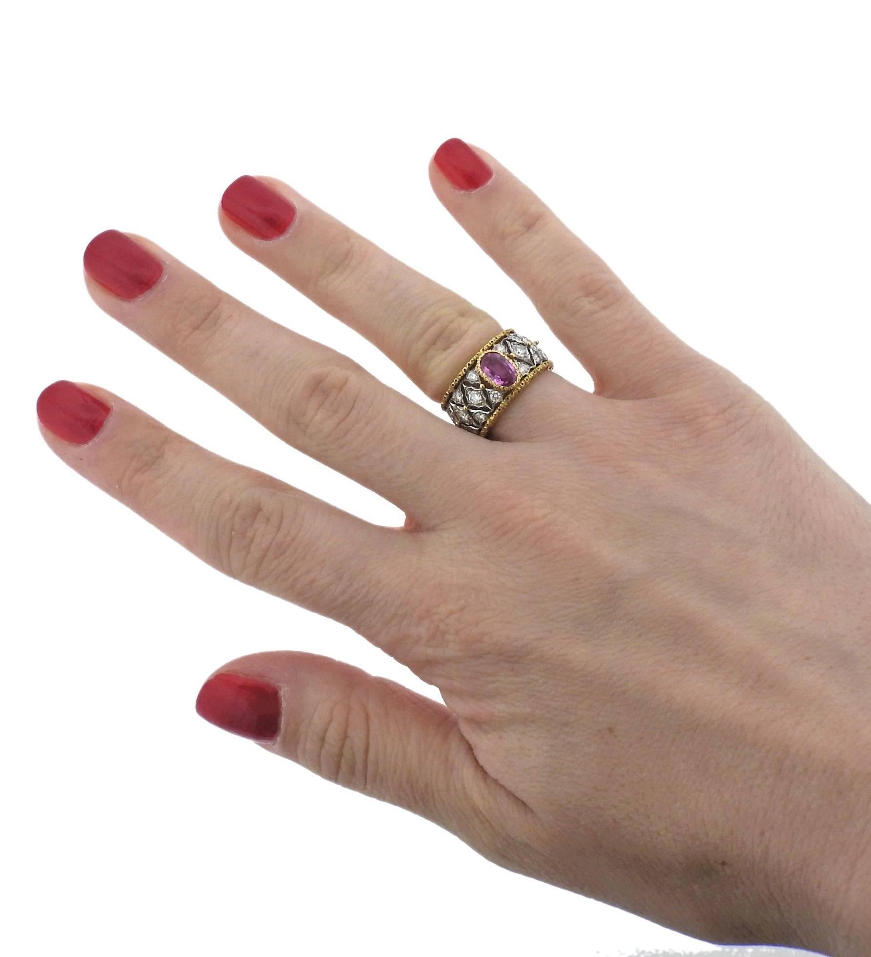 Women's Buccellati Pink Sapphire Diamond Gold Band Ring For Sale
