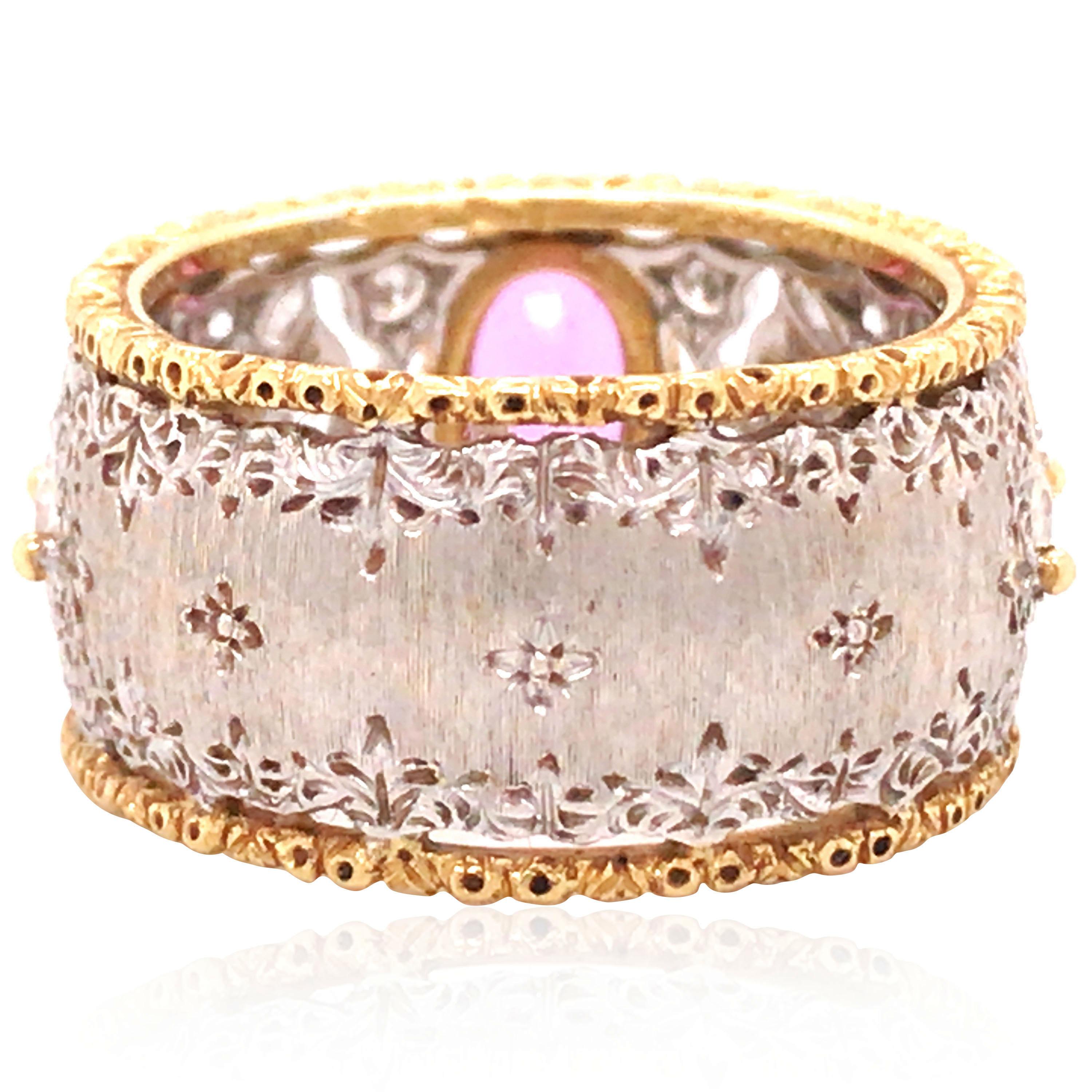 Buccellati, Anello in oro con diamanti e zaffiro rosa In condizioni buone in vendita a New York, NY