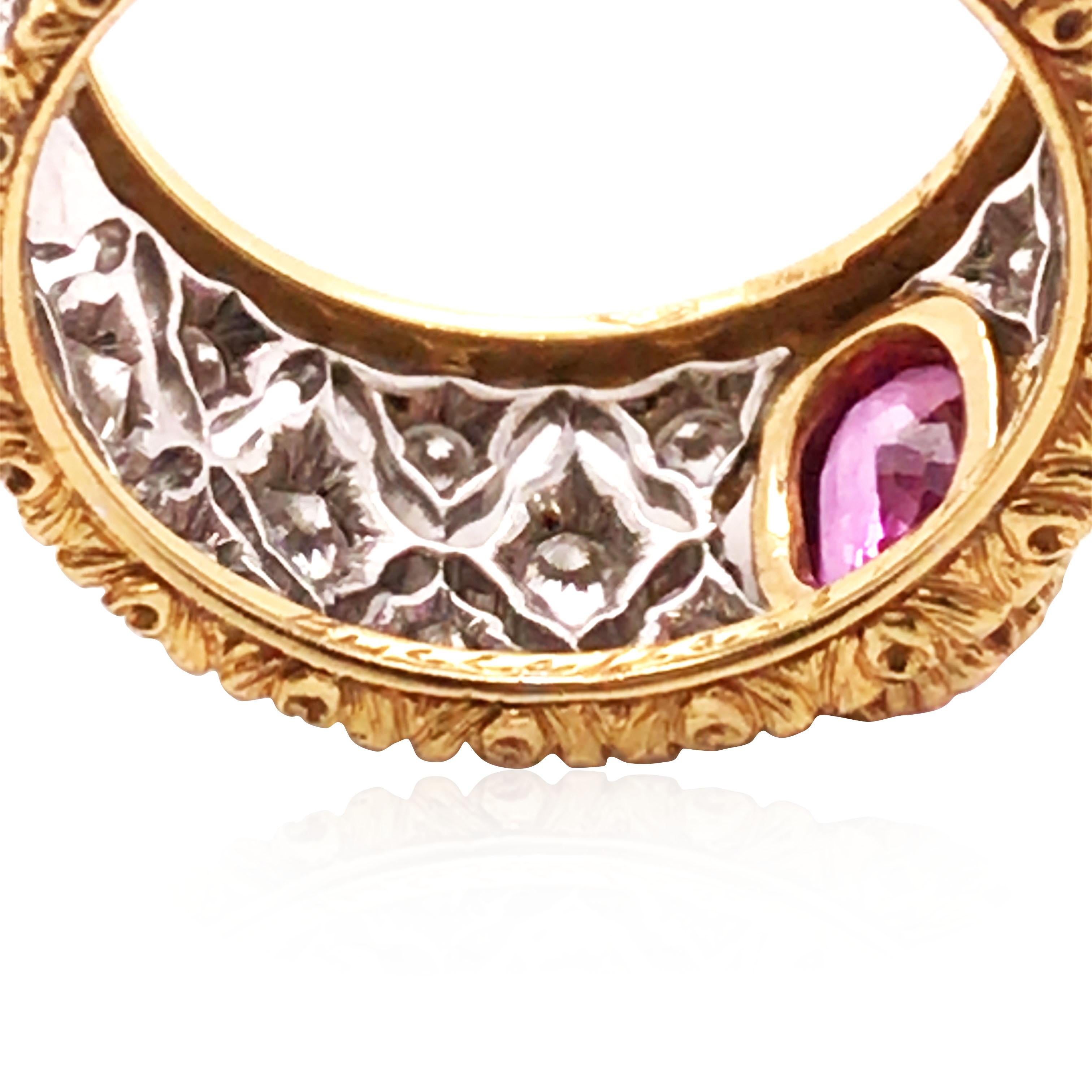 Donna Buccellati, Anello in oro con diamanti e zaffiro rosa in vendita