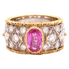 Buccellati, Anello in oro con diamanti e zaffiro rosa