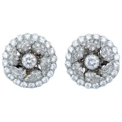 Buccellati Platinum Diamond Leaf Circle Clip-On Earrings
