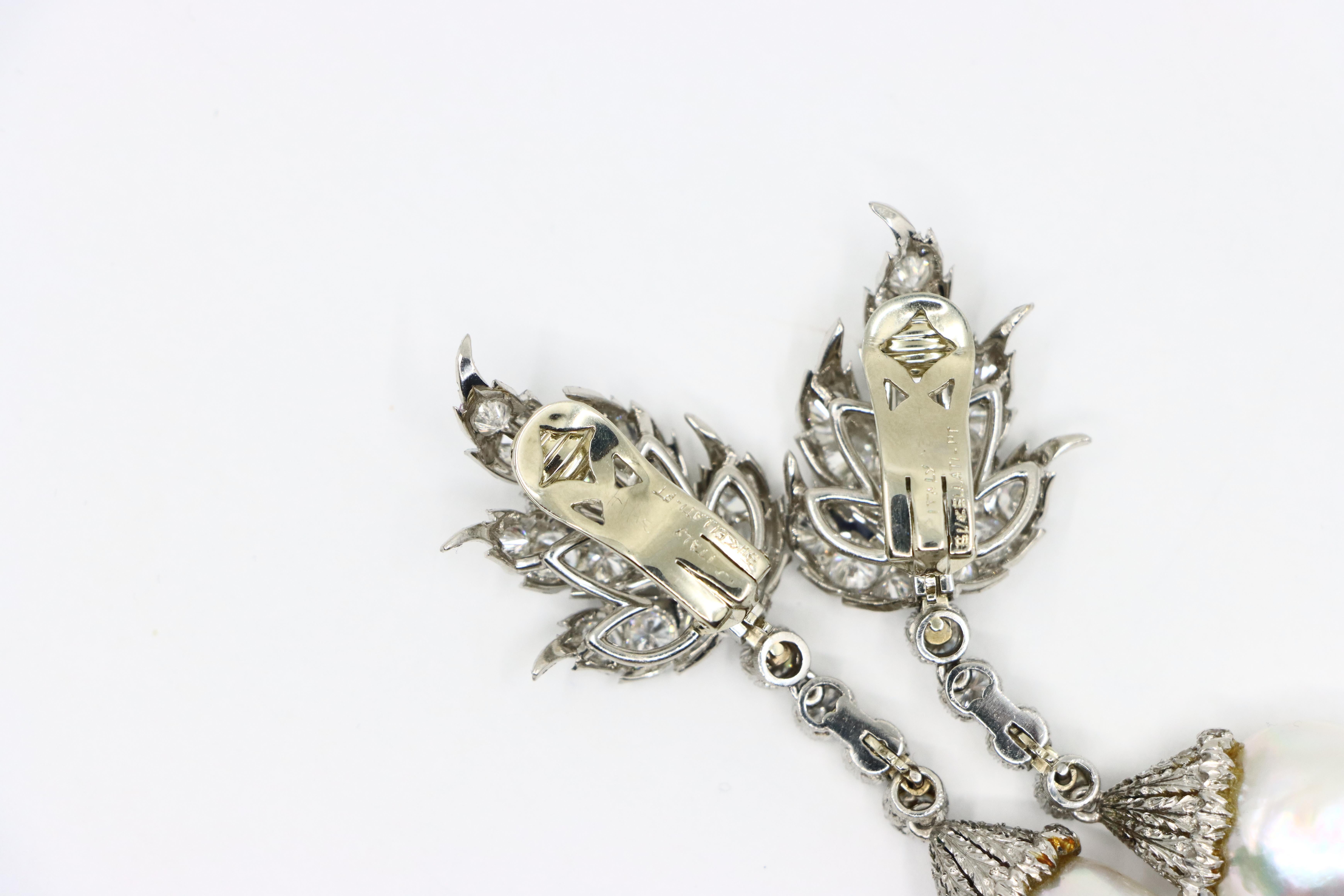 Buccellati Platinum Diamond Pearl Earrings For Sale 11