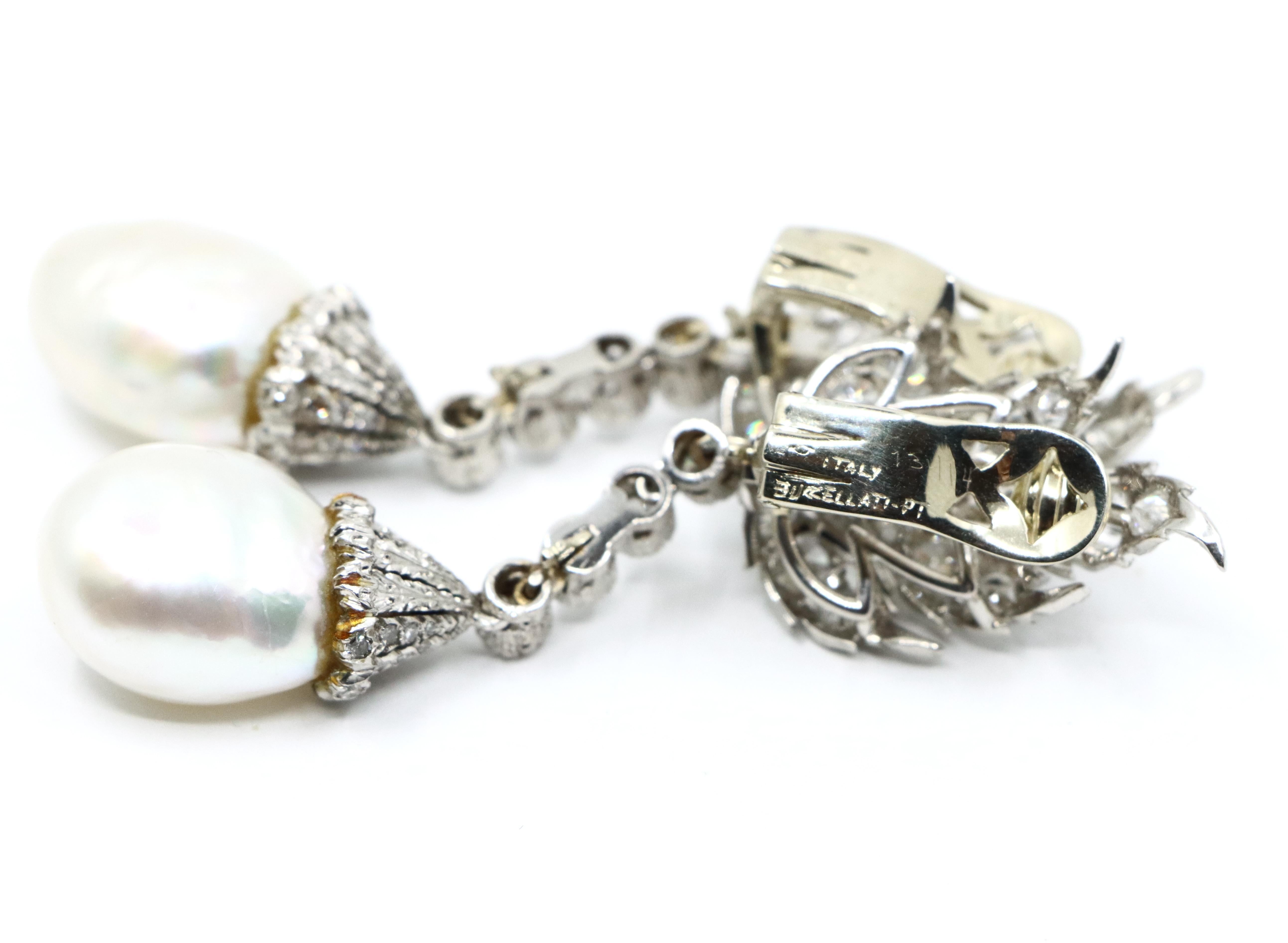 Buccellati Platinum Diamond Pearl Earrings For Sale 12